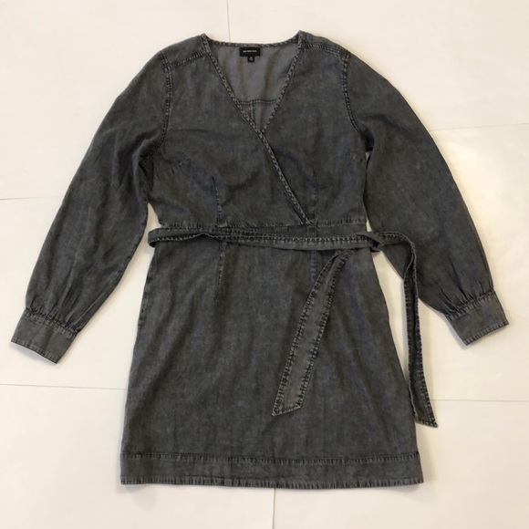 Who What Wear M Dress Grey Denim long sleeve Wrap strap zipper pockets Excellent - Picture 1 of 15
